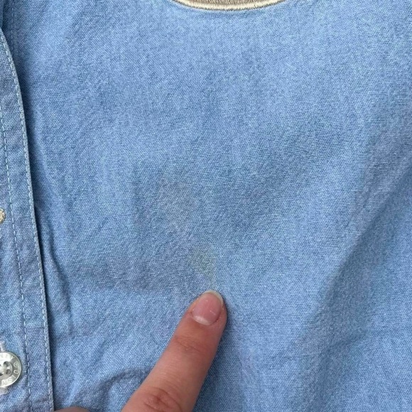 light blue denim sleeveless mickey mouse american flag patched blouse - Picture 6 of 6